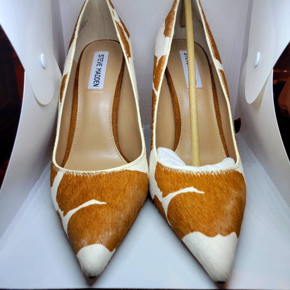 Steve Madden Vala Cow Print Leather Brown/tan Heels, Stiletto Heels Size 9